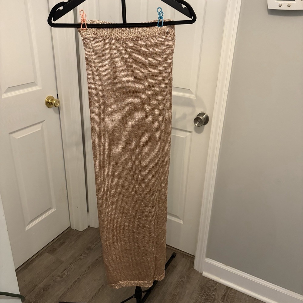 Superdown XS Metallic Crochet Maxi Skirt Sheer Gold Miami Style Summer See Pics
